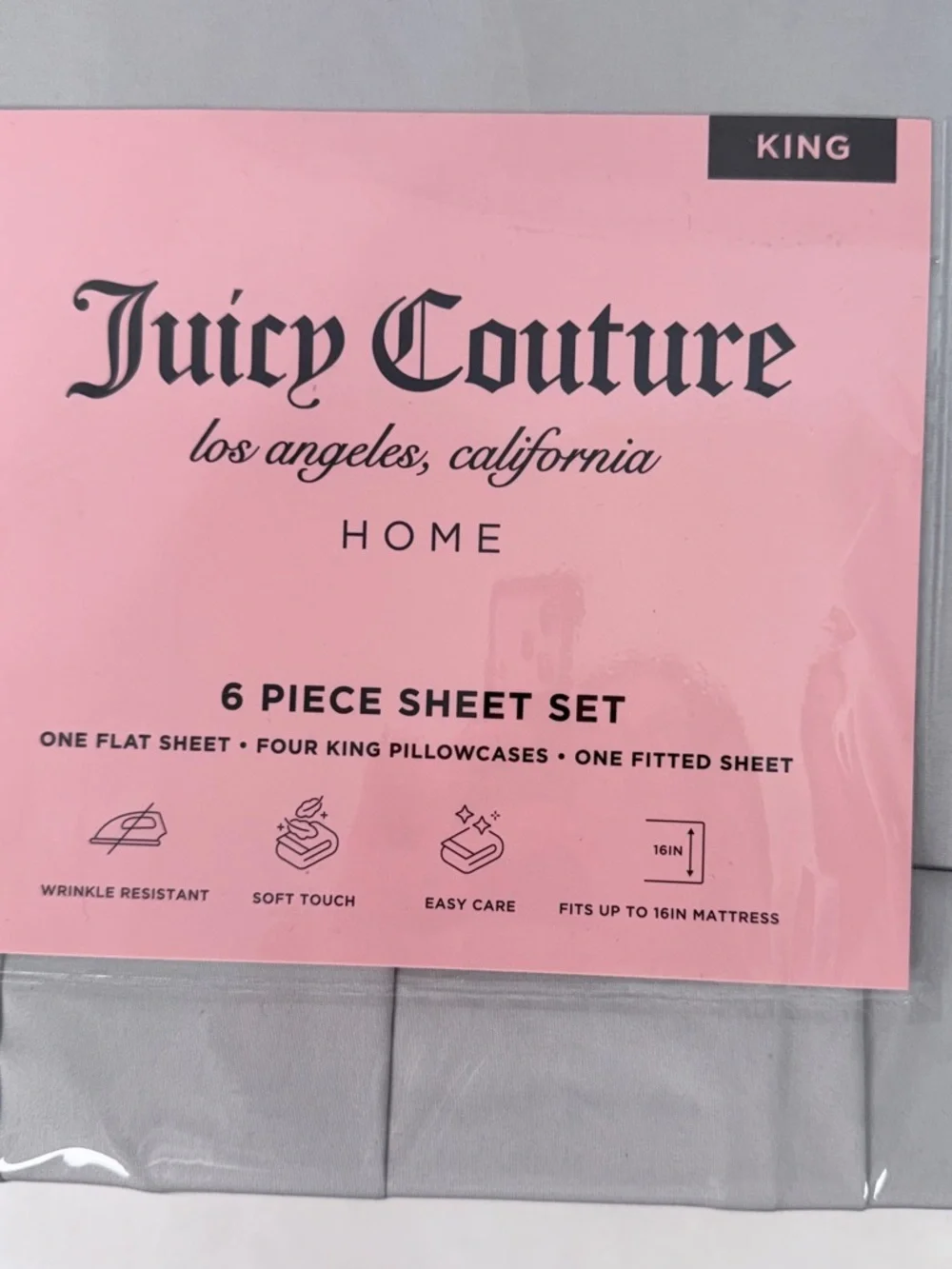 Juicy Couture Home King 6 Piece Gray Sheet Set New Bedding Sheets gray sheets
